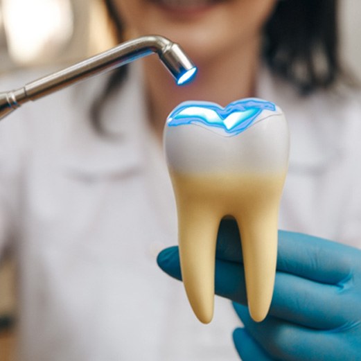 Light shined onto a model tooth