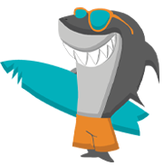 Animated shark holding a surf board